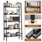 COZONY Libreria a 5 Ripiani, Scaffale Stretto Alto 67" con Struttura in Metallo, Organizzatore Contenitore Marrone Rustico per Camera da Letto Cucina Soggiorno