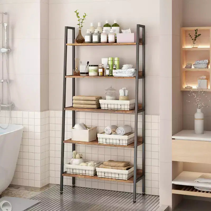 COZONY Libreria a 5 Ripiani, Scaffale Stretto Alto 67" con Struttura in Metallo, Organizzatore Contenitore Marrone Rustico per Camera da Letto Cucina Soggiorno