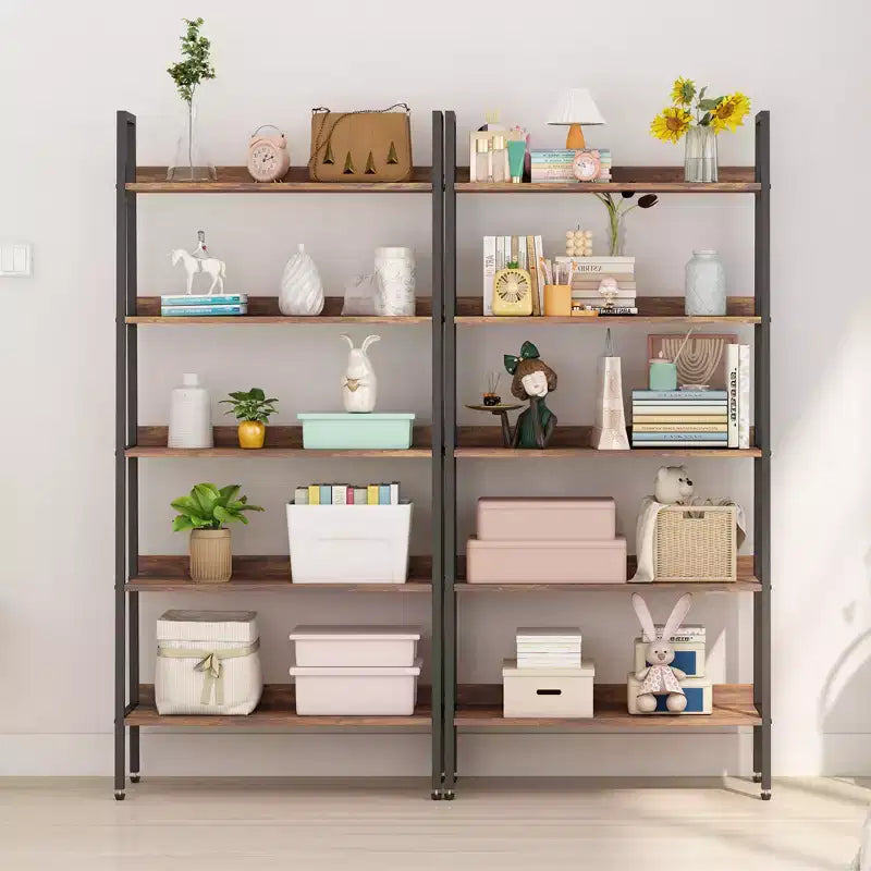 COZONY Libreria a 5 Ripiani, Scaffale Stretto Alto 67" con Struttura in Metallo, Organizzatore Contenitore Marrone Rustico per Camera da Letto Cucina Soggiorno