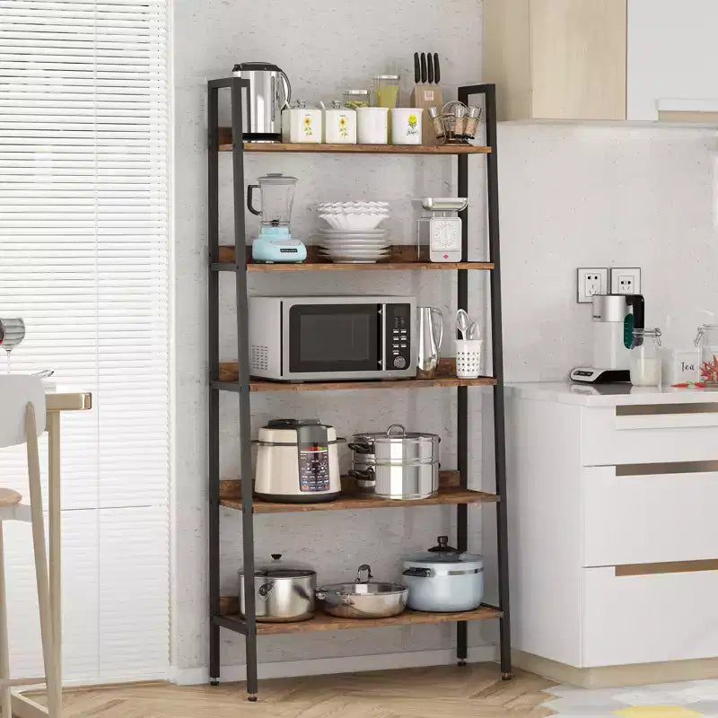 COZONY Libreria a 5 Ripiani, Scaffale Stretto Alto 67" con Struttura in Metallo, Organizzatore Contenitore Marrone Rustico per Camera da Letto Cucina Soggiorno
