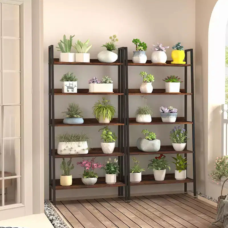 COZONY Libreria a 5 Ripiani, Scaffale Stretto Alto 67" con Struttura in Metallo, Organizzatore Contenitore Marrone Rustico per Camera da Letto Cucina Soggiorno