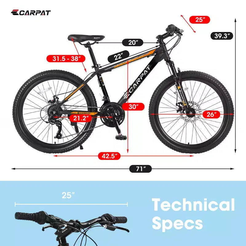 Zeus & Ruta 26 Mountain Bike with 21-Speed Gears, Dual Suspension, High-Carbon Steel Frame Bicycle for Adults & Teens