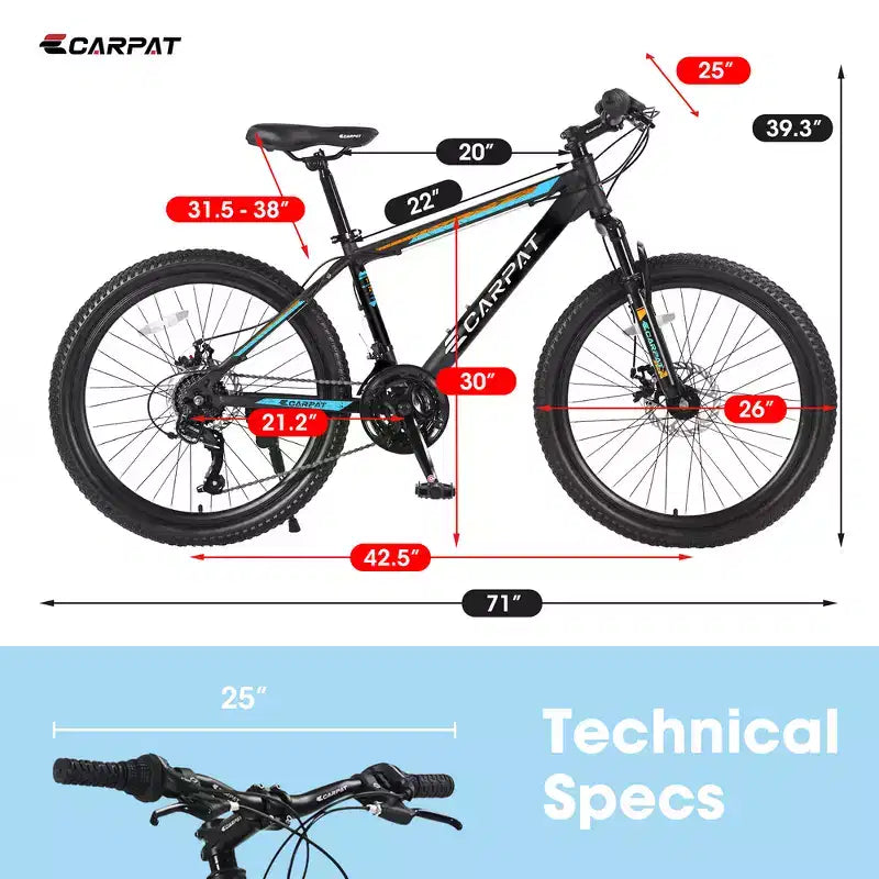 Zeus & Ruta 26 Mountain Bike with 21-Speed Gears, Dual Suspension, High-Carbon Steel Frame Bicycle for Adults & Teens