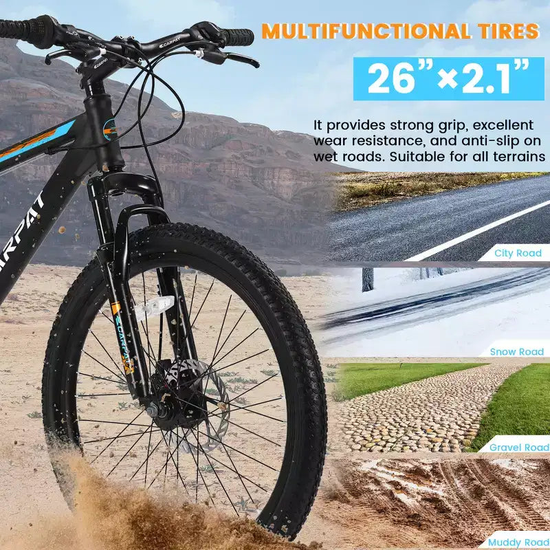 Zeus & Ruta 26 Mountain Bike with 21-Speed Gears, Dual Suspension, High-Carbon Steel Frame Bicycle for Adults & Teens