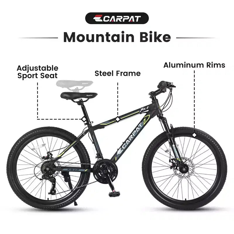 Bicicletta da montagna Zeus & Ruta 24 con cambio a 21 velocità, doppi freni a disco, telaio in acciaio resistente per ragazzi e ragazze
