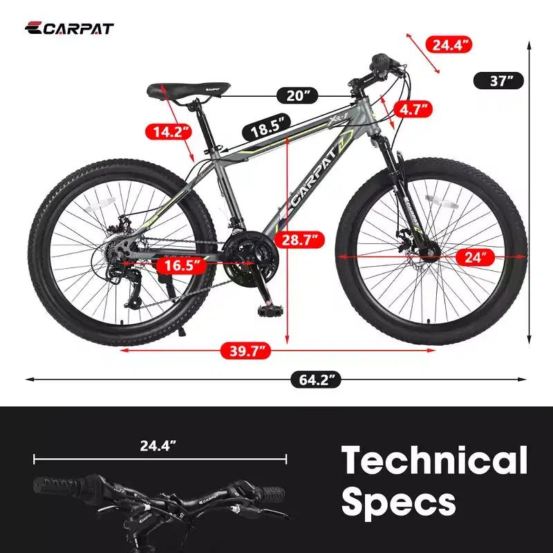 Bicicletta da montagna Zeus & Ruta 24 con cambio a 21 velocità, doppi freni a disco, telaio in acciaio resistente per ragazzi e ragazze