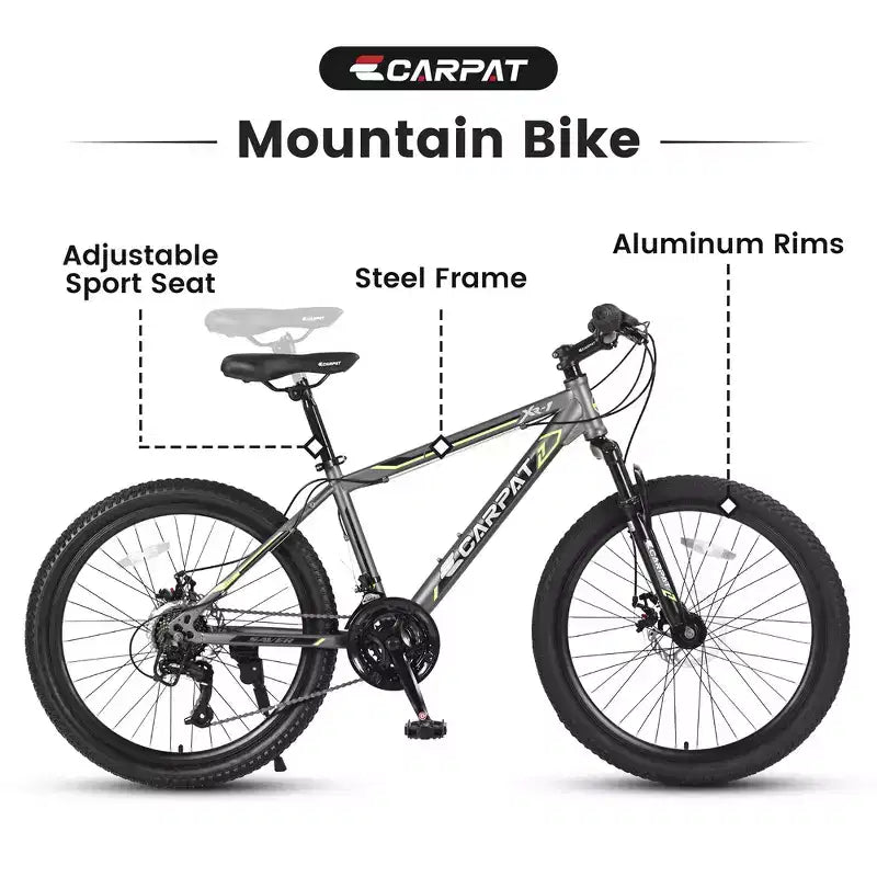 Bicicletta da montagna Zeus & Ruta 24 con cambio a 21 velocità, doppi freni a disco, telaio in acciaio resistente per ragazzi e ragazze