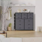 Acekool Cassettiera a 12 cassetti, armadio alto in tessuto con piano in legno, tasche laterali e ganci, cassettiera per camera da letto, armadio, corridoio