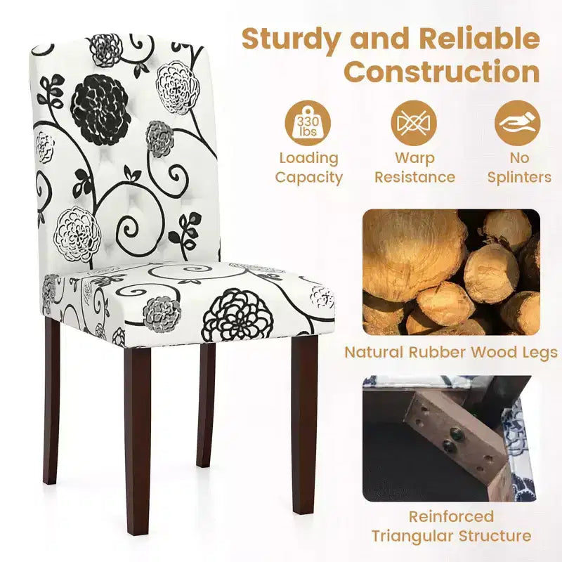 Costway Wooden Dining Chair Set of 4 with Rubber Wood Legs Padded Seat S Springs, Kitchen Beige/Gray