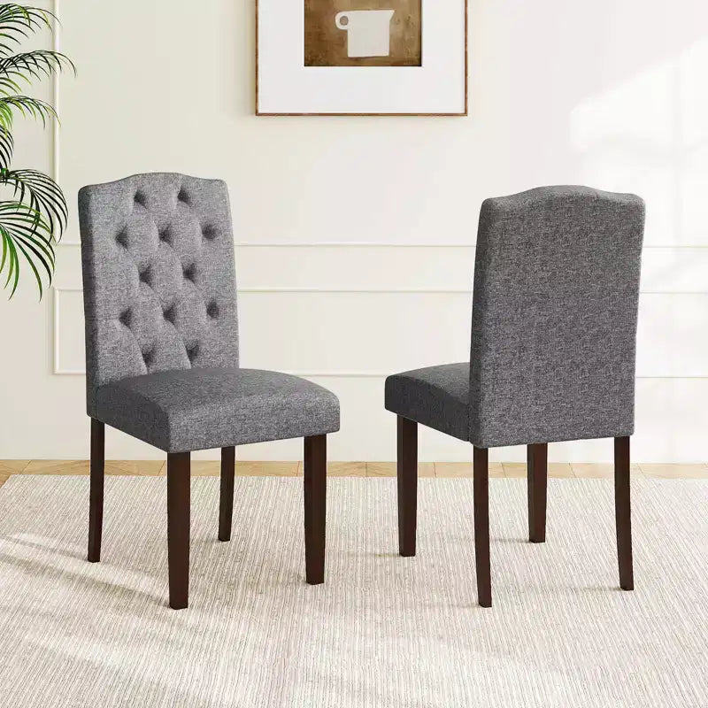 Costway Wooden Dining Chair Set of 4 with Rubber Wood Legs Padded Seat S Springs, Kitchen Beige/Gray