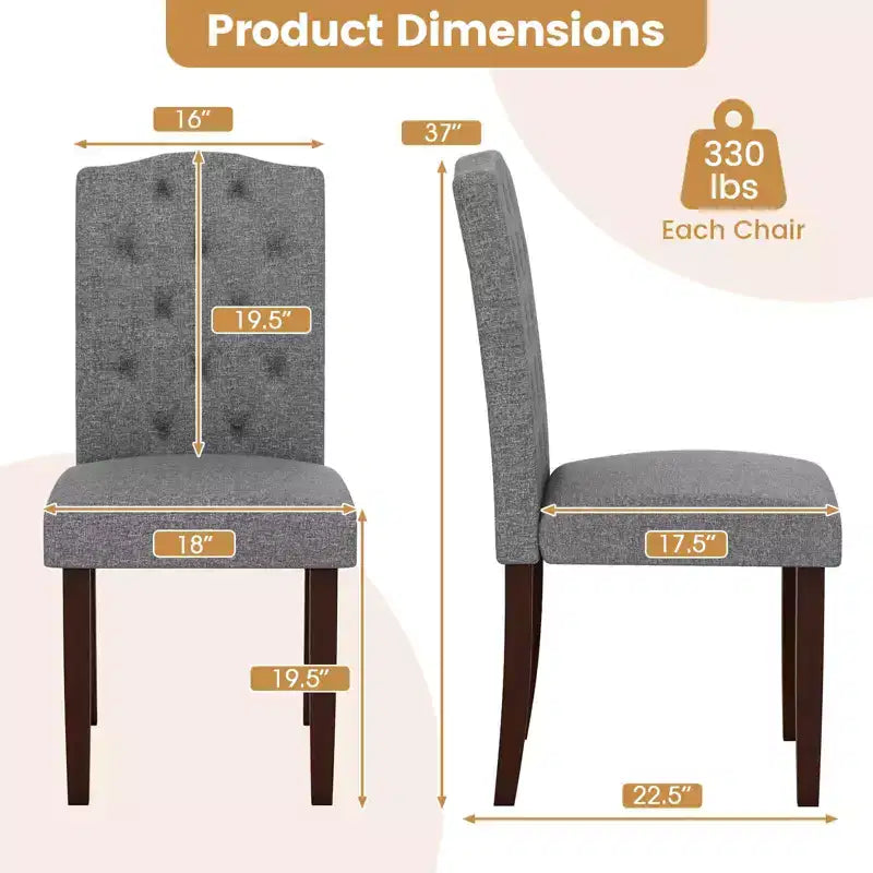 Costway Wooden Dining Chair Set of 4 with Rubber Wood Legs Padded Seat S Springs, Kitchen Beige/Gray