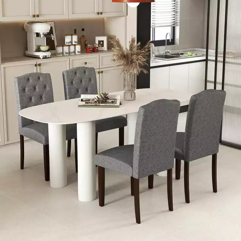 Costway Wooden Dining Chair Set of 4 with Rubber Wood Legs Padded Seat S Springs, Kitchen Beige/Gray