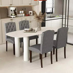 Costway Wooden Dining Chair Set of 4 with Rubber Wood Legs Padded Seat S Springs, Kitchen Beige/Gray