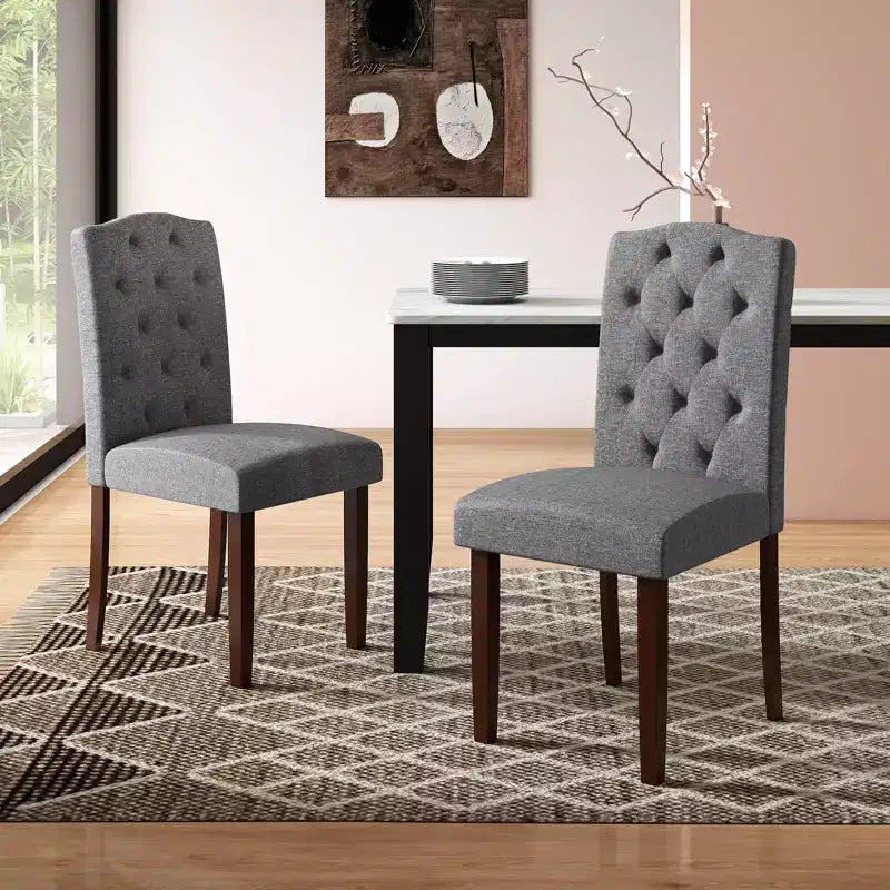 Costway Wooden Dining Chair Set of 4 with Rubber Wood Legs Padded Seat S Springs, Kitchen Beige/Gray