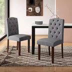 Costway Wooden Dining Chair Set of 4 with Rubber Wood Legs Padded Seat S Springs, Kitchen Beige/Gray