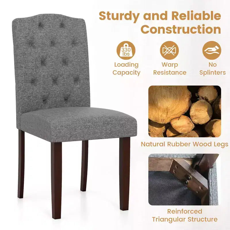 Costway Wooden Dining Chair Set of 4 with Rubber Wood Legs Padded Seat S Springs, Kitchen Beige/Gray