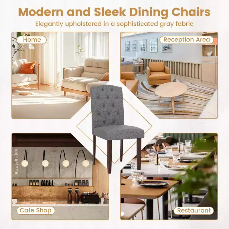 Costway Wooden Dining Chair Set of 4 with Rubber Wood Legs Padded Seat S Springs, Kitchen Beige/Gray