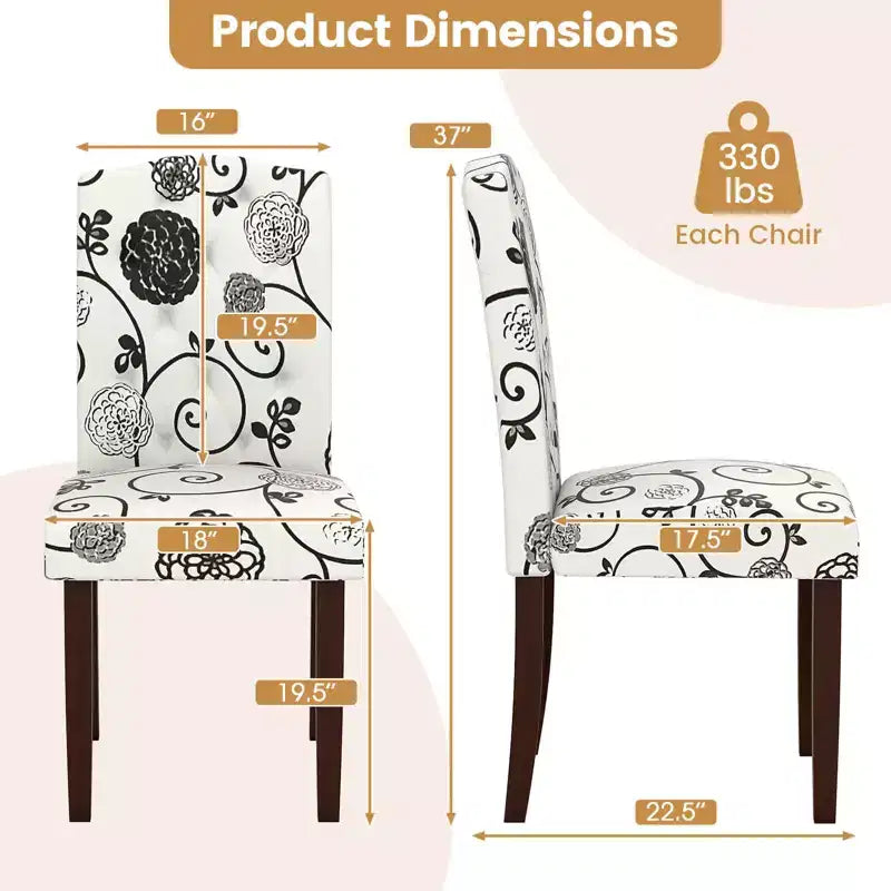 Costway Wooden Dining Chair Set of 4 with Rubber Wood Legs Padded Seat S Springs, Kitchen Beige/Gray