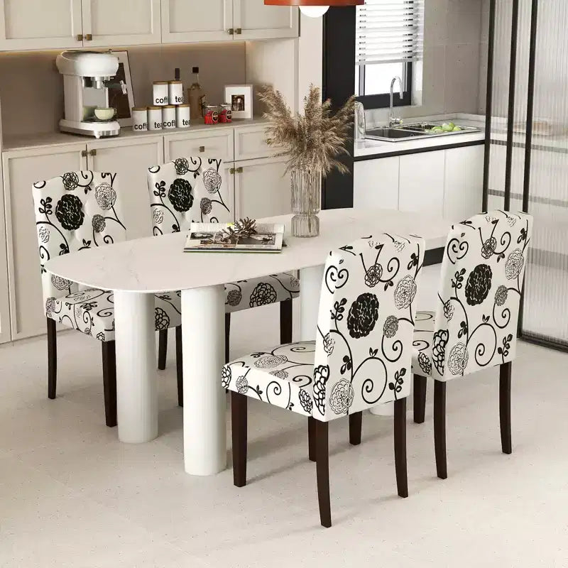 Costway Wooden Dining Chair Set of 4 with Rubber Wood Legs Padded Seat S Springs, Kitchen Beige/Gray