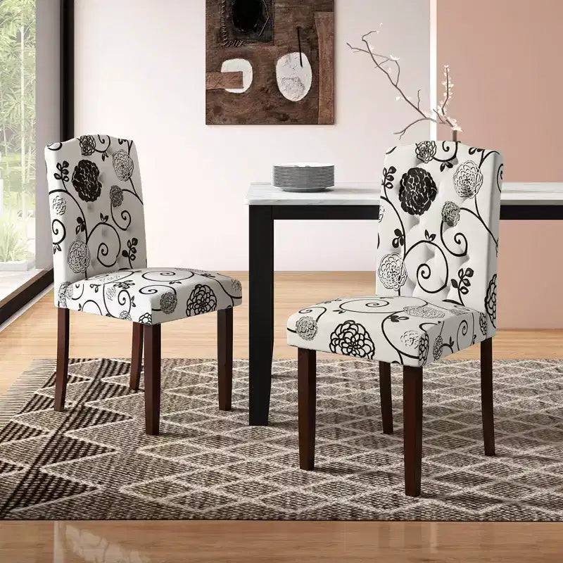 Costway Wooden Dining Chair Set of 4 with Rubber Wood Legs Padded Seat S Springs, Kitchen Beige/Gray