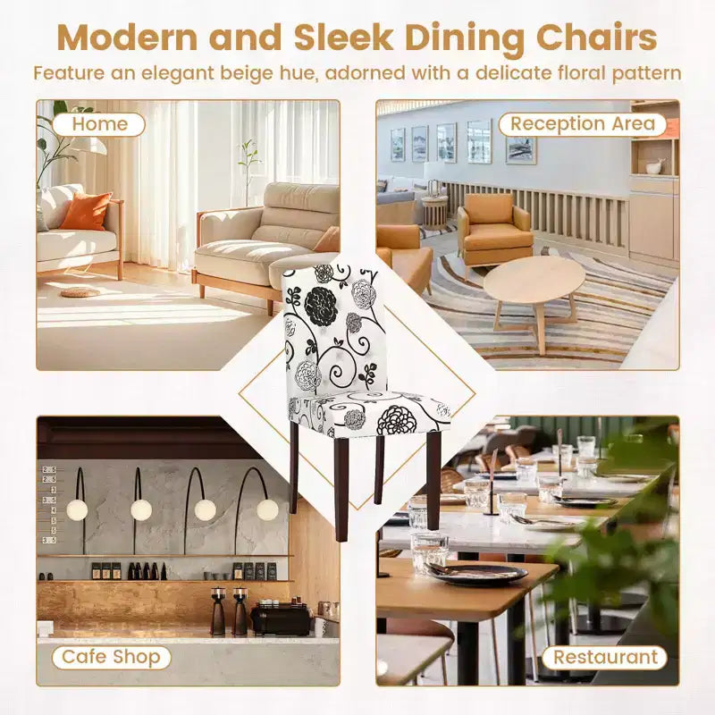 Costway Wooden Dining Chair Set of 4 with Rubber Wood Legs Padded Seat S Springs, Kitchen Beige/Gray