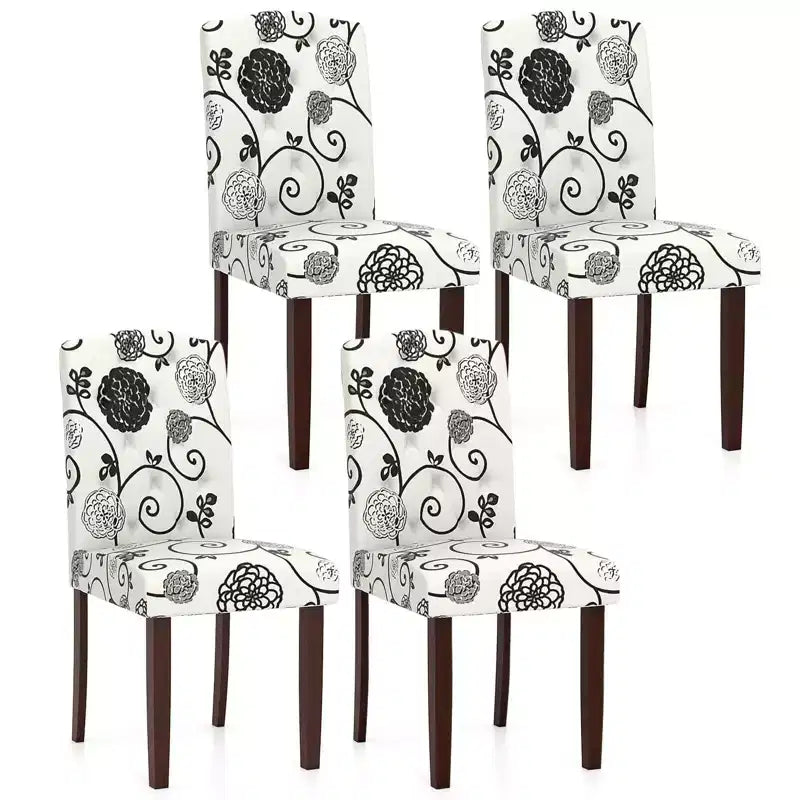 Costway Wooden Dining Chair Set of 4 with Rubber Wood Legs Padded Seat S Springs, Kitchen Beige/Gray