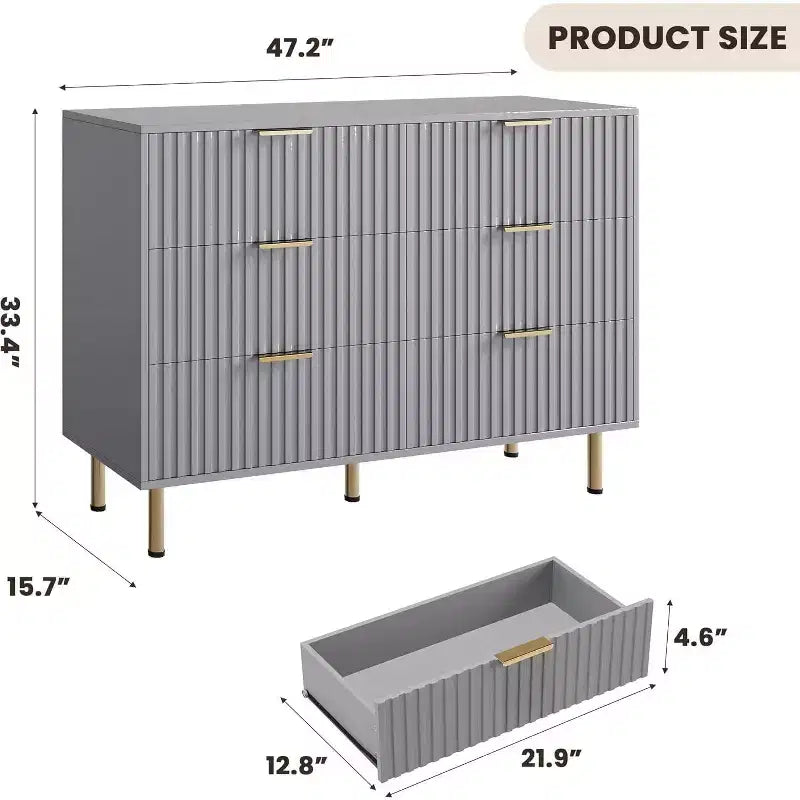 Cassettiera a 6 cassetti per camera da letto, comò moderno da 120 cm con cassetti profondi per soggiorno, corridoio, camera dei bambini