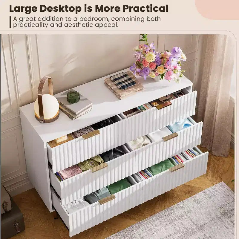 Cassettiera a 6 cassetti per camera da letto, comò moderno da 120 cm con cassetti profondi per soggiorno, corridoio, camera dei bambini