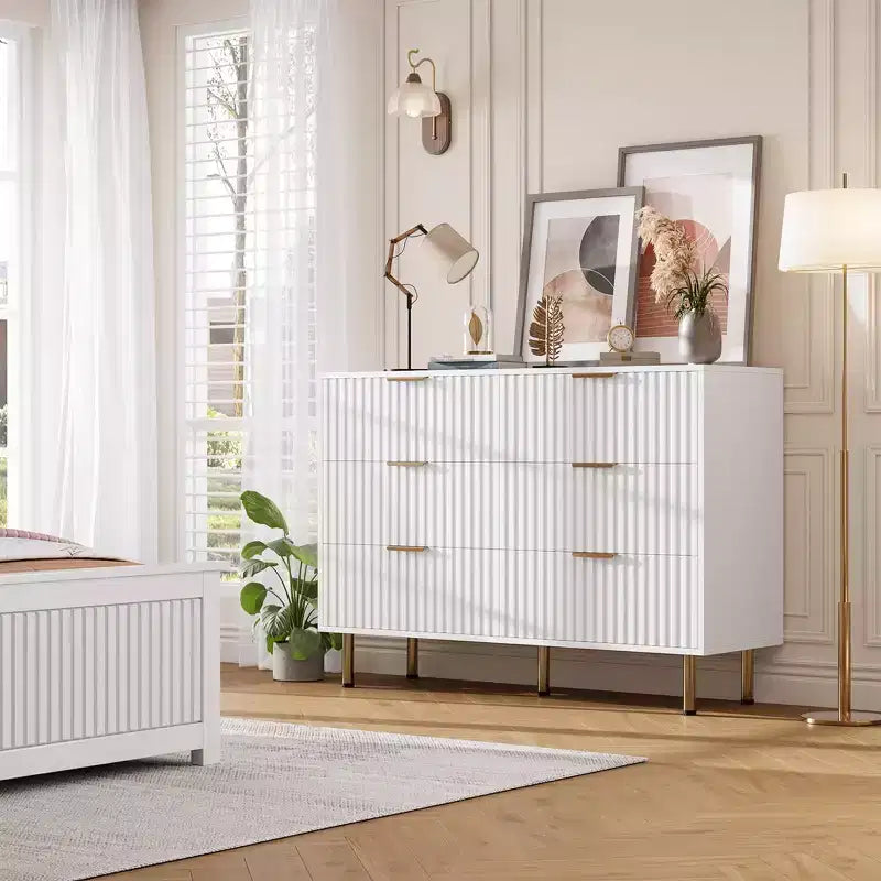 Cassettiera a 6 cassetti per camera da letto, comò moderno da 120 cm con cassetti profondi per soggiorno, corridoio, camera dei bambini