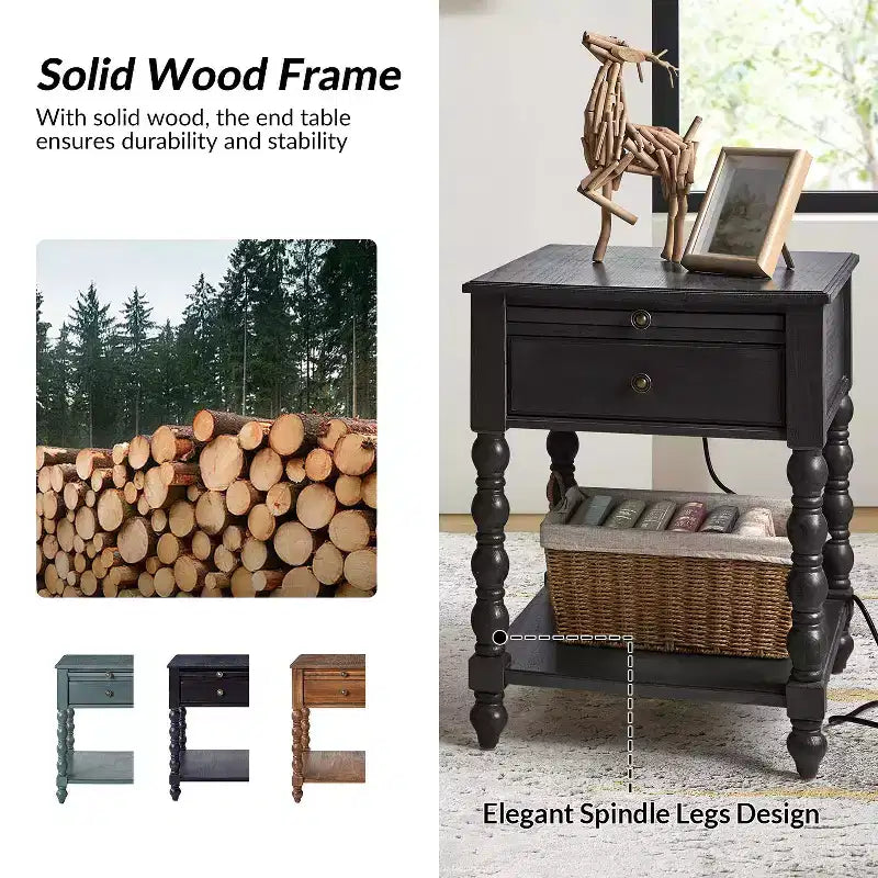 Esther 26 Tall End Table with Built-in Charging Outlets|ARTFUL LIVING DESIGNS