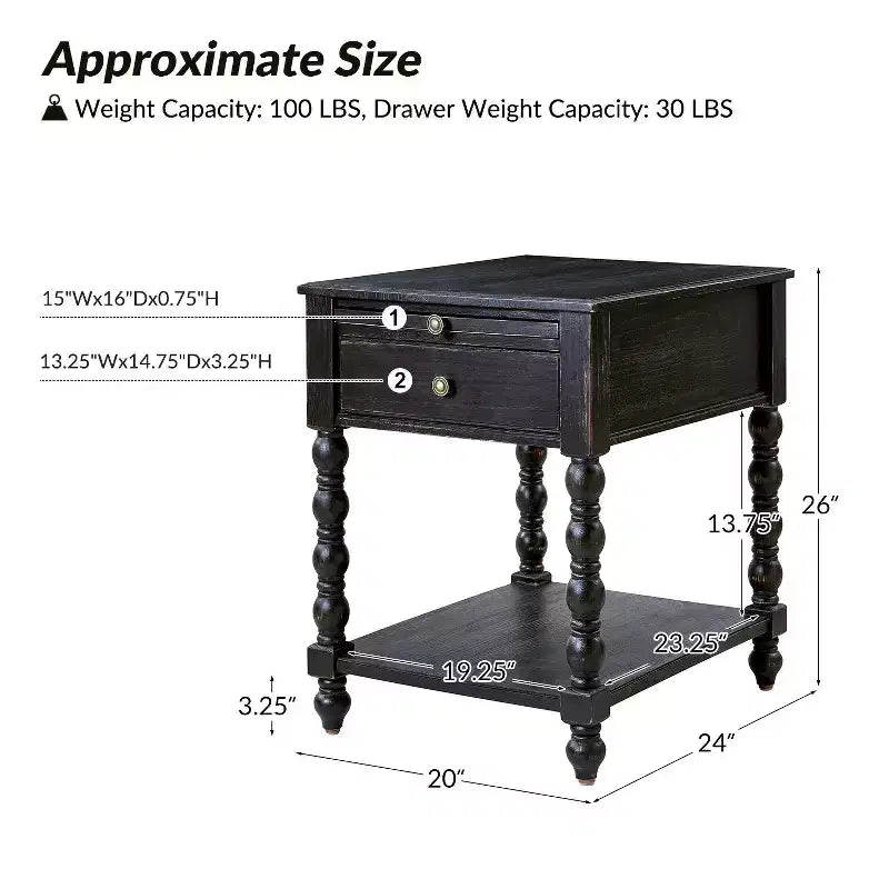 Esther 26 Tall End Table with Built-in Charging Outlets|ARTFUL LIVING DESIGNS