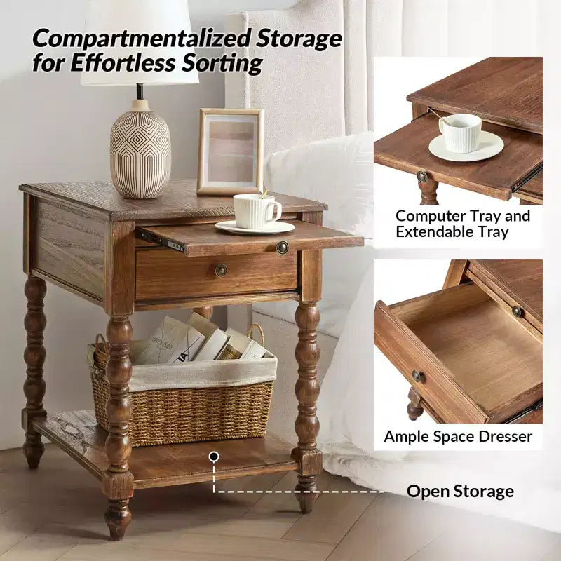 Esther 26 Tall End Table with Built-in Charging Outlets|ARTFUL LIVING DESIGNS