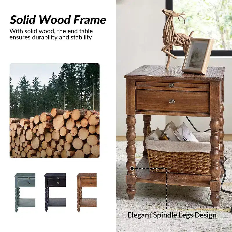 Esther 26 Tall End Table with Built-in Charging Outlets|ARTFUL LIVING DESIGNS
