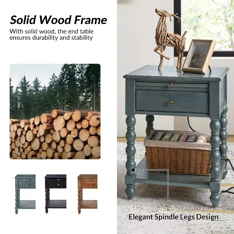 Esther 26 Tall End Table with Built-in Charging Outlets|ARTFUL LIVING DESIGNS