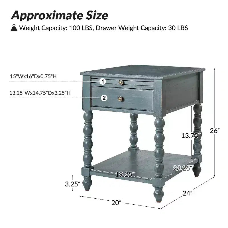 Esther 26 Tall End Table with Built-in Charging Outlets|ARTFUL LIVING DESIGNS