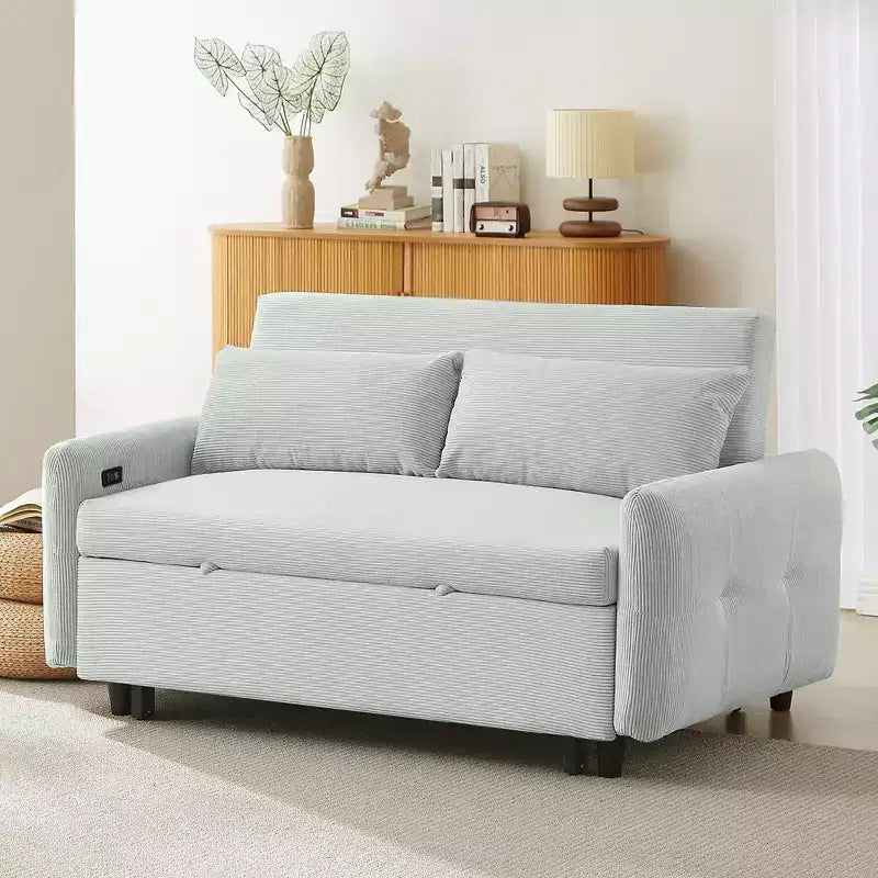 Divano letto Clihome reclinabile multi-angolo in morbido velluto a coste, schienale regolabile in 3 posizioni con porte USB