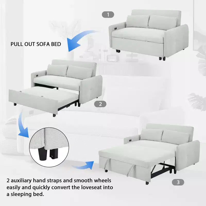 Divano letto Clihome reclinabile multi-angolo in morbido velluto a coste, schienale regolabile in 3 posizioni con porte USB