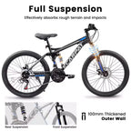 Whisen 26 Adult Mountain Bike with Full Suspension, 21-Speed Gear, Disc Brakes