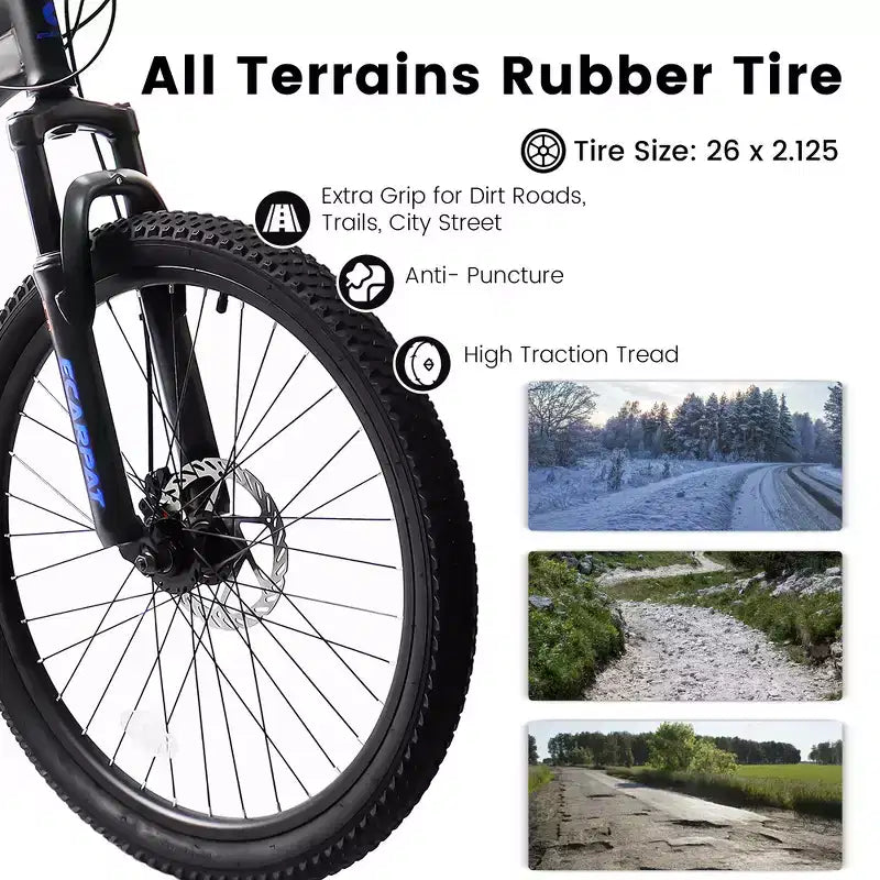 Whisen 26 Adult Mountain Bike with Full Suspension, 21-Speed Gear, Disc Brakes