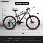 Whisen 26 Adult Mountain Bike with Full Suspension, 21-Speed Gear, Disc Brakes