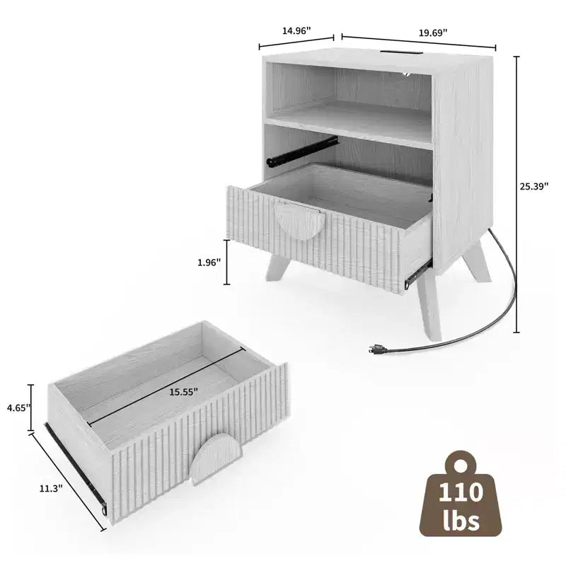 1/2 pz Comodino Moderno, Tavolino Laterale Incassato con 2 Cassetti e Ripiani Aperti, Comodino in Legno, Tavolino da Divano per Soggiorno Camera da Letto Divano