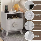 1/2 pz Comodino Moderno, Tavolino Laterale Incassato con 2 Cassetti e Ripiani Aperti, Comodino in Legno, Tavolino da Divano per Soggiorno Camera da Letto Divano
