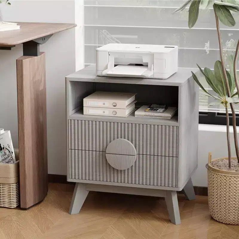 1/2 pz Comodino Moderno, Tavolino Laterale Incassato con 2 Cassetti e Ripiani Aperti, Comodino in Legno, Tavolino da Divano per Soggiorno Camera da Letto Divano