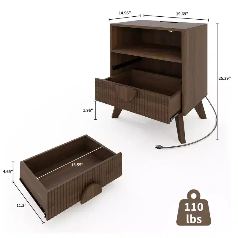 1/2 pz Comodino Moderno, Tavolino Laterale Incassato con 2 Cassetti e Ripiani Aperti, Comodino in Legno, Tavolino da Divano per Soggiorno Camera da Letto Divano