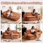 Okak Modern Convertible Chenille Fabric Floor Futon Sofa for Living Room Bedroom,Rest Chair Sleeper Sofa with Comfy Backrest & Pillows