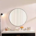Okak 36IN Modern Round Mirror with Narrow Aluminum Frame, Wall Mount Bathroom Mirror, Vanity Mirror for Bathroom, Living Room, Black