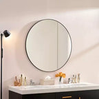 Okak 36IN Modern Round Mirror with Narrow Aluminum Frame, Wall Mount Bathroom Mirror, Vanity Mirror for Bathroom, Living Room, Black