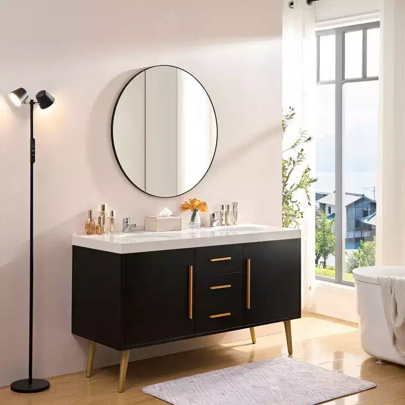 Okak 36IN Modern Round Mirror with Narrow Aluminum Frame, Wall Mount Bathroom Mirror, Vanity Mirror for Bathroom, Living Room, Black