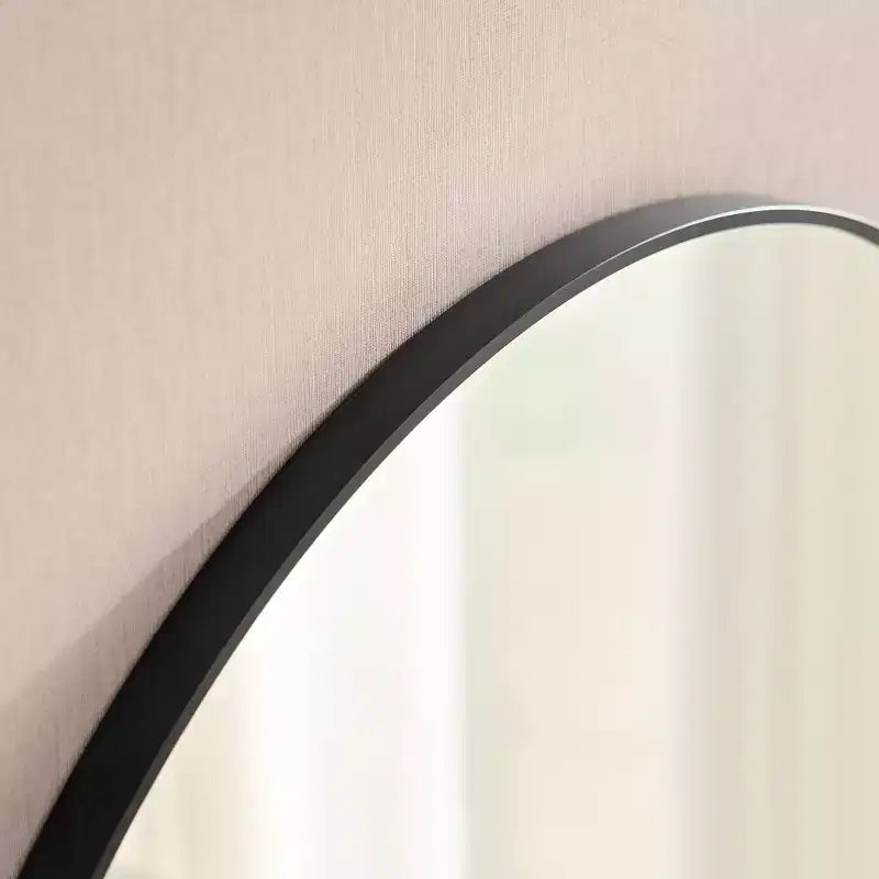 Okak 36IN Modern Round Mirror with Narrow Aluminum Frame, Wall Mount Bathroom Mirror, Vanity Mirror for Bathroom, Living Room, Black