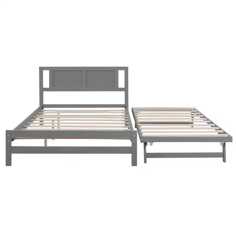 Letto a Piattaforma Matrimoniale con Letto Estraibile Singolo Regolabile, Struttura del Letto Matrimoniale in Legno con Testiera per Camera da Letto